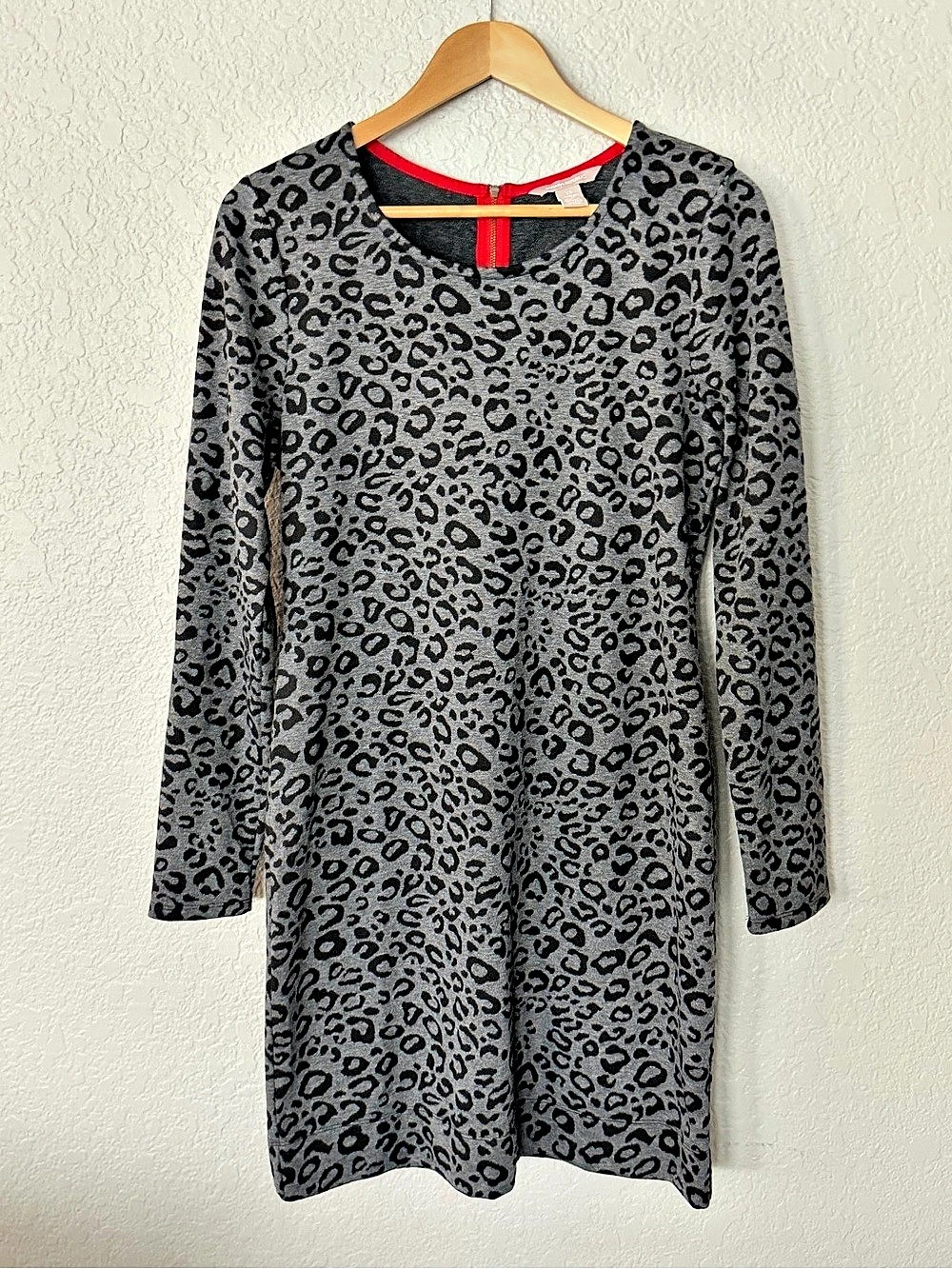 Banana Republic Gray Leopard Print Long Sleeve Sheath Dress Size 12